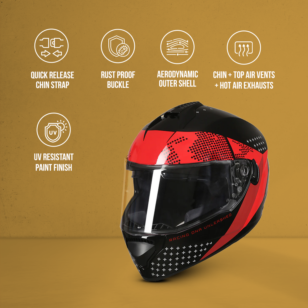 TVS Racing Phantom Series Full Face Dual Visor Helmet for Men | Premium Bike Helmets with ABS Shell, UV Paint | Quick Release System | Aerodynamic Design | DOT & ISI Certified (Black V1)